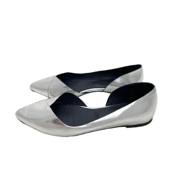 ISABEL Marant ÉTOILE Penn Metallic Silver Leather Point-toe Ballet Flats Size 6 - Picture 6 of 9